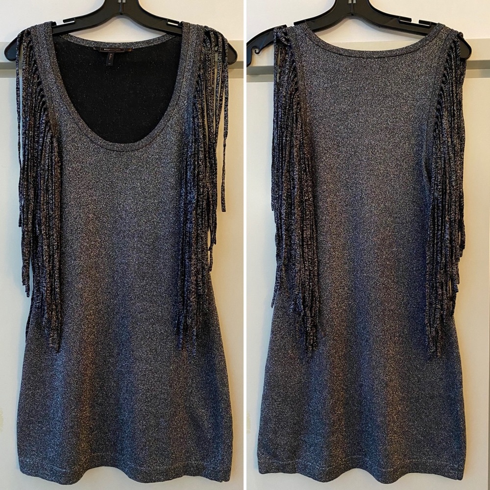 Black/Silver Lurex BCBG MAXAZRIA mini dress.